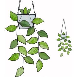 Stained Glass Leaf Plant,Stained Glass Window Hanging,Green Leaf Plant